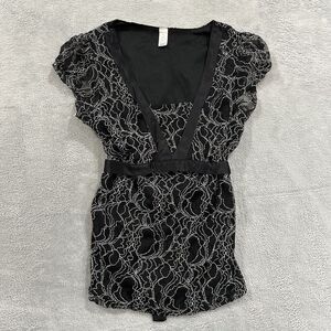 Merona Tshirt Blouse Women Small Black Lace Y2K Vintage